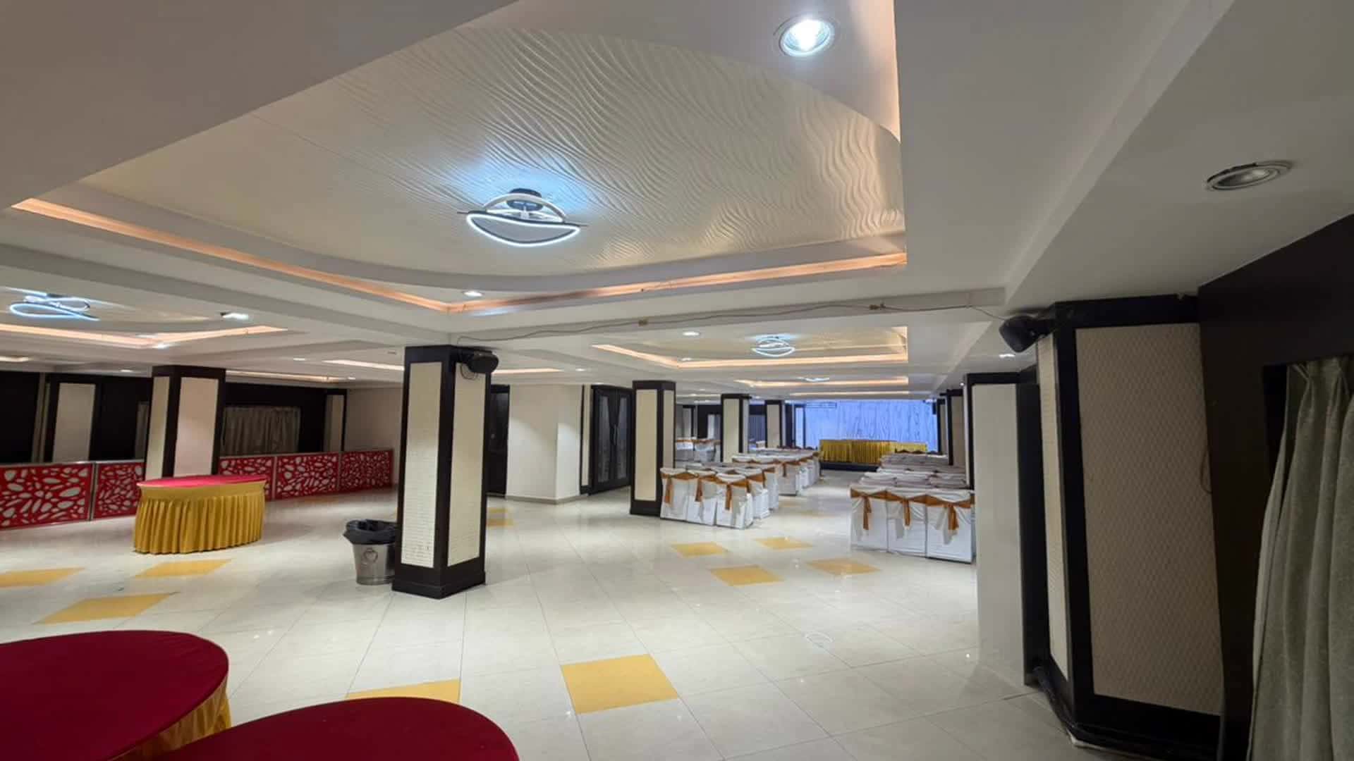 Main floor area inside Saket Banquet Hall